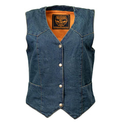 Milwaukee Leather MDL4000 Women's Blue Denim Snap Button Closure Motorcycle Rider Vest