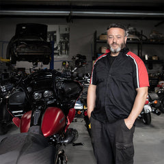 Milwaukee Motorcycle Clothing Co. Men’s Blk/Red Mechanic Work Shirt – w / Reflective Strip, Rider‑Built MDM11606
