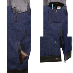 Milwaukee Leather MDM3004 Men's 'Brute' Concealed Snap Blue Denim and Black Leather Club Style Vest w/ Hidden Zipper