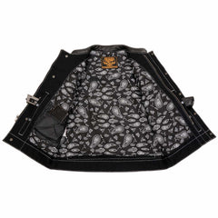 Milwaukee Leather MDM3035 Men’s Wrecker Club Vest – Black Denim & Leather, Diamond Quilt, White Stitch