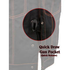 Milwaukee Leather MDM3037 Men’s Wrecker Club Vest – Black Denim & Leather, Diamond Quilt, Orange Stitch