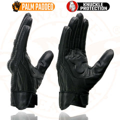 Milwaukee Leather MG7500 Men's Black Perforated Leather Gloves with Rubberized Knuckles