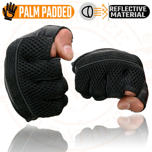 Milwaukee Leather MG7504 Men's Black Gel Palm Leather and Mesh Fingerless Gloves