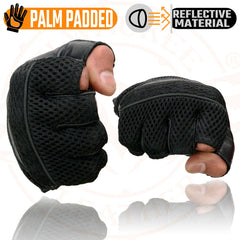 Milwaukee Leather MG7504 Men's Black Gel Palm Leather and Mesh Fingerless Gloves