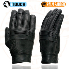 Milwaukee Leather MG7516 Men's Black 'i-Touch Screen' Premium Perforated Leather Gloves with Flex Knuckles