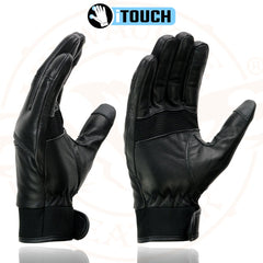 Milwaukee Leather MG7525 Men's 'iTouch' Black Leather Riding Gloves with Stretch Knuckles