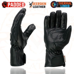 Milwaukee Leather MG7534 Men's Black Deerskin Gauntlet Motorcycle Gloves w/ Wrist Strap & Cinch Closure