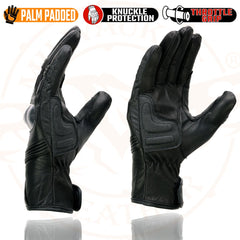 Milwaukee Leather MG7540 Men's 'Hard Knuckles' Black Leather Racer Gloves with Elasticized Fingers