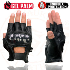 Milwaukee Leather MG7555 Men's Black 'Hard Knuckles' Leather Fingerless Glove with Gel Palm