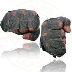 Milwaukee Leather MG7557 Men's Fingerless Distressed Gray Leather Gloves with Gel Padded Palm