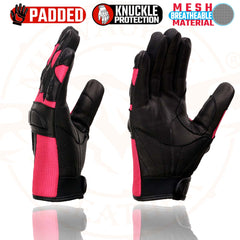 Milwaukee Leather MG7740 Women's Black and Hot Pink Leather with Mesh Racing Gloves