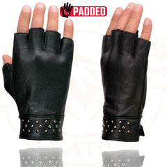Milwaukee Leather MG7761 Women's Fingerless Black Leather Gloves with Gel Palms