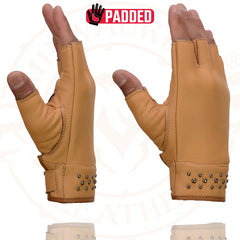 Milwaukee Leather MG7761 Women's Saddle Leather Fingerless Gloves with Gel Palms