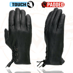 Milwaukee Leather MG7770 Women's 'Laced Wrist' Black Leather Riding Glove with Gel Palms