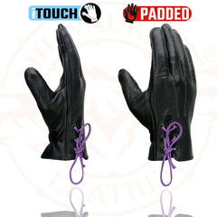 Milwaukee Leather MG7771 Women's 'Laced Wrist' Black and Purple Leather Gloves with Gel Palms