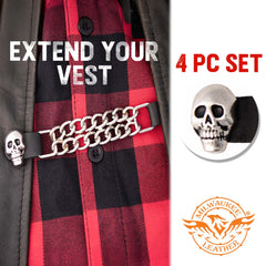 Milwaukee Leather 5 Cent Buffalo Medallion Vest Extender - Double Chrome Chains Genuine Leather 6.5" Extension MLA6009-Single