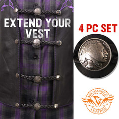 Milwaukee Leather Native American Medallion Vest Extender w/ Genuine Leather Braided Strap 6.5" Extension 4-PCS MLA6066SET