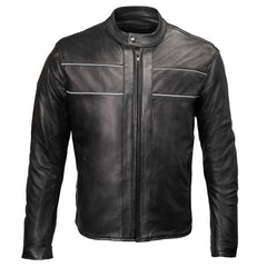 Milwaukee Leather USA MADE MLJKM5003 Men's Black 'Echo' Premium Leather Motorcycle Jacket with Reflective Piping