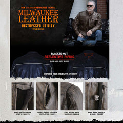 Milwaukee Leather MLM1508 Men's Distress Brown Leather Jacket with Utility Pockets