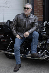 Milwaukee Leather MLM1508 Men's Distress Brown Leather Jacket with Utility Pockets