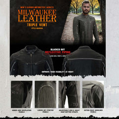Milwaukee Leather MLM1536 Men's Vintage Grey 'Triple Vent' Leather Jacket