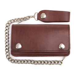 Milwaukee Leather MLW7884 Men's 6 InchAntique Brown Leather Bi-Fold Biker Wallet w/ Anti-Theft Stainless Steel Chain