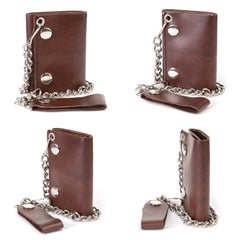 Milwaukee Leather MLW7886 Men's 4” Leather Biker Tr-Fold Wallet w/Buffalo Nickel Snaps Wallet w/ Anti-Theft Stainless Steel Chain