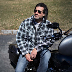 Milwaukee Leather Men's Black and White Heavy-Duty Checkered Flannel Riding Shirt - Warm Lined - Zippered Hand Pockets - MPM1638