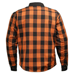 Milwaukee Leather Men’s Two-Tone CE Orange and Black Armored Flannel - Solid Front / Plaid Back - Reinforced w/ Aramid Fibers - MPM1672