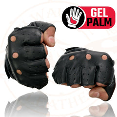 Milwaukee Leather SH195 Men's 'Open Knuckles' Black Leather Fingerless Gloves with Gel Palm