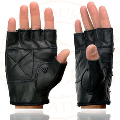 Milwaukee Leather SH211 Men's 'Studded' Black Leather Fingerless Glove with Padded Palms