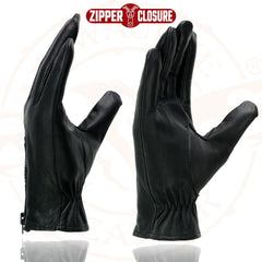 Milwaukee Leather SH226D Men's Black Unlined Leather Gloves with Zipper Closure