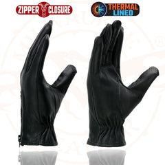 Milwaukee Leather SH226TH Men's Black Thermal Lined Leather Gloves with Zipper Closure