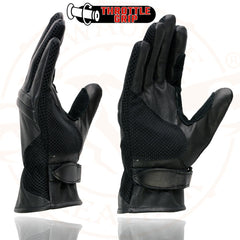 Milwaukee Leather SH296 Men's Black Leather Mesh Racing Motorcycle Riders Gloves w/ Padded Knuckle