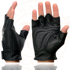 Milwaukee Leather SH352 Men's 'Eagle Head' Black Leather Fingerless Gloves
