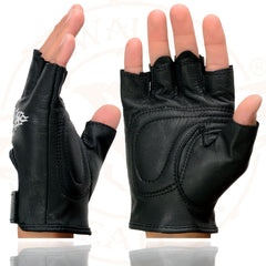 Milwaukee Leather SH353 Men's 'Skull and Bones' Black Leather Fingerless Gloves