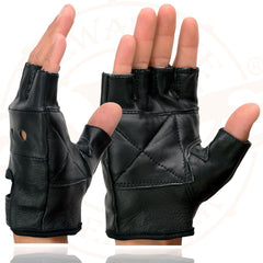 Milwaukee Leather SH355 Men's Black Leather Fingerless Glove with Gel Palm