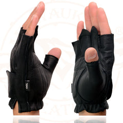 Milwaukee Leather SH442 Men's Black Leather Full Panel Fingerless Gloves with Gel Palm