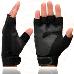 Milwaukee Leather SH44610 Men's Black Textile Fingerless Mechanics Gloves with Amara Bottom