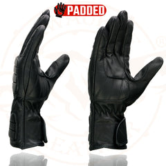Milwaukee Leather SH451 Men's Black Leather Gauntlet Racing Style Motorcycle w/ Wrist and Knuckle Padding Protection