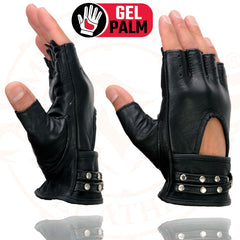 Milwaukee Leather SH461 Women's Black Leather Fingerless Gloves with Gel Palms
