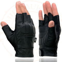 Milwaukee Leather SH462 Men's Black Fingerless Leather Gloves with Gel Palm