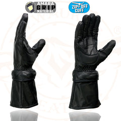 Milwaukee Leather SH710 Men's Black Leather Thermal Lined Gel Palm Gauntlet Motorcycle Goves w/ Removeable Cuff