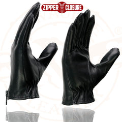 Milwaukee Leather SH722 Women's Black Unlined Leather Gloves with Zipper Closure
