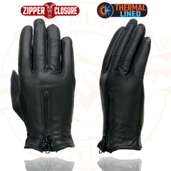 Milwaukee Leather SH728 Women's Black Thermal Lined Leather Gloves with Zipper Closure