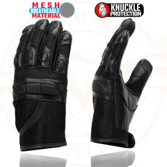 Milwaukee Leather SH802 Women's Black Leather and Mesh Racing Gloves with Padding