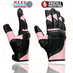 Milwaukee Leather SH802 Women's Black and Pink Leather with Mesh Combo Racing Gloves