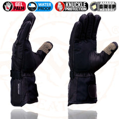 Milwaukee Leather Men's Black Gauntlet Motorcycle Hand Gloves-Waterproof Textile and Leather Reflective Piping-SH814