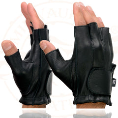 Milwaukee Leather SH850 Men's Black Soft USA Deerskin Leather Gel Padded Palm Fingerless Motorcycle Gloves