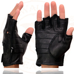 Milwaukee Leather SH851 Men's Black Deerskin Leather Fingerless Gloves with Gel Palm